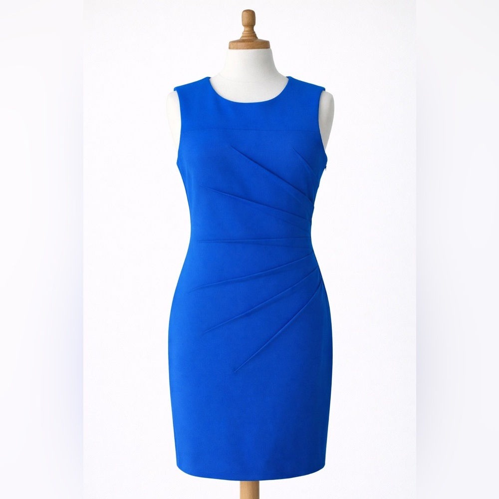 Calvin Klein Royal Blue Sheath Dress | Ruched Waist Bodycon Career Cocktail